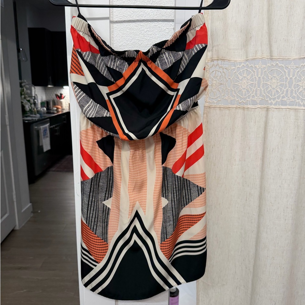 Express Strapless Dress in geometric pattern